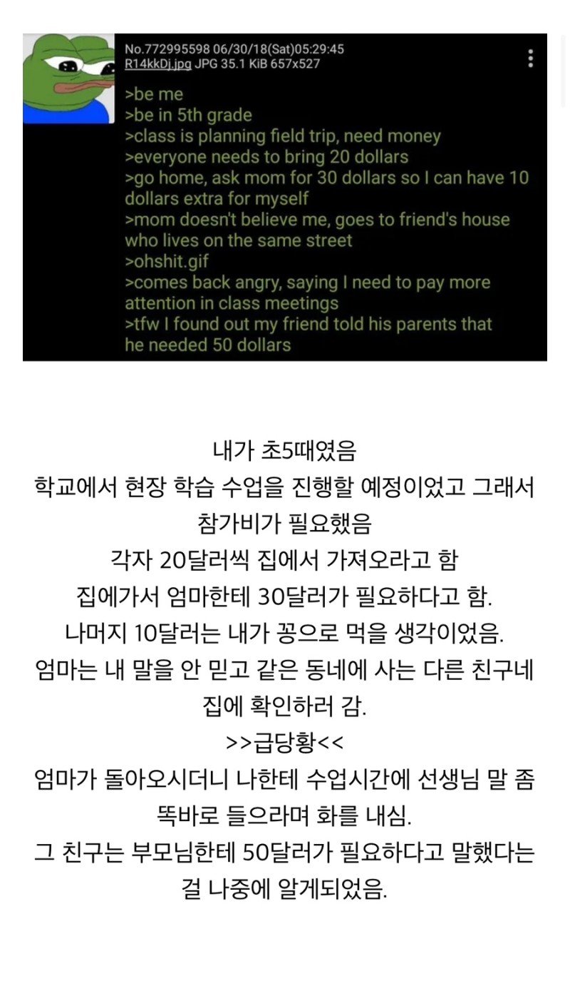 현장학습 참가비 속였다가 엄마한테 혼난 초딩