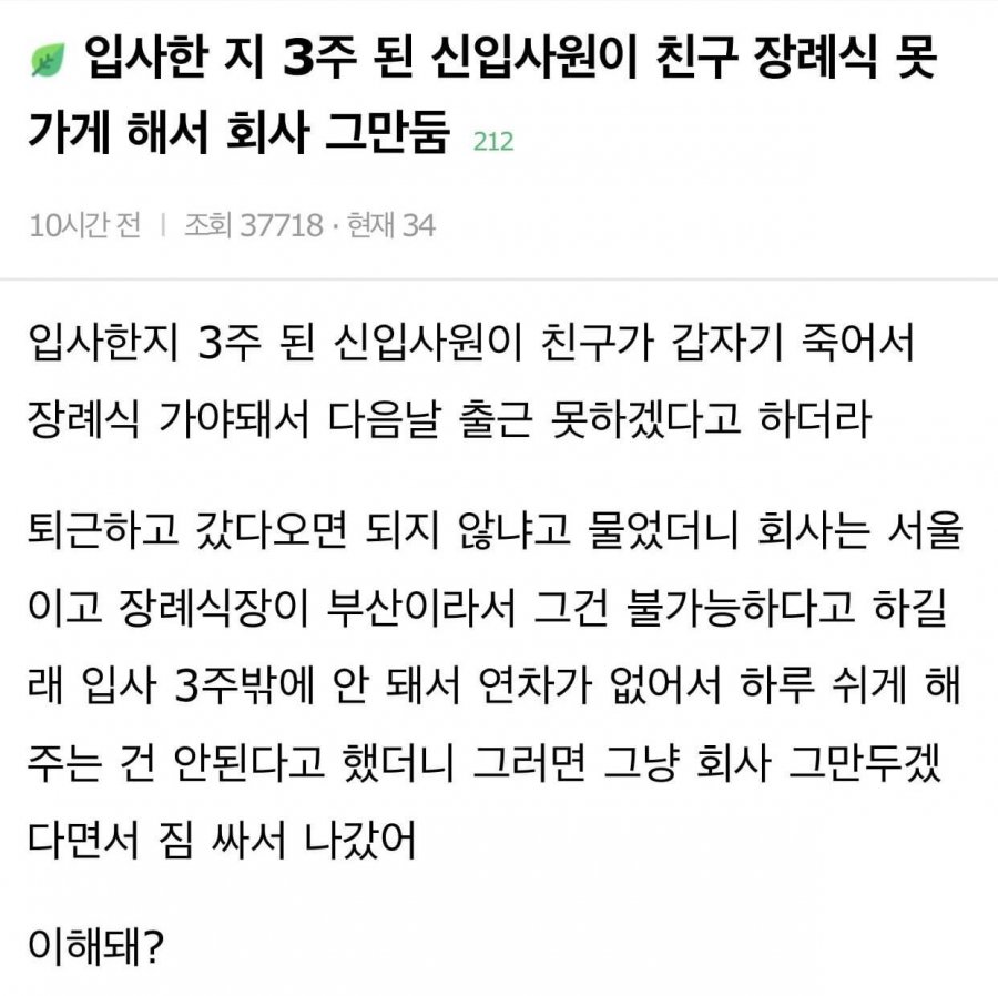 입사한지 3주된 신입사원이 회사를 그만둔 이유