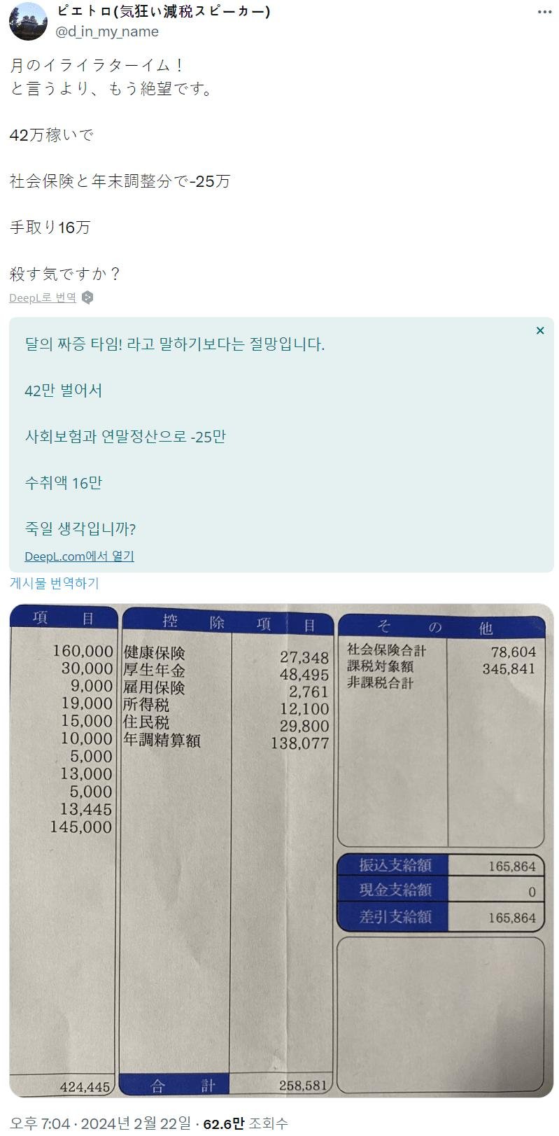 절망절망 어느 일본인의 급여명세서