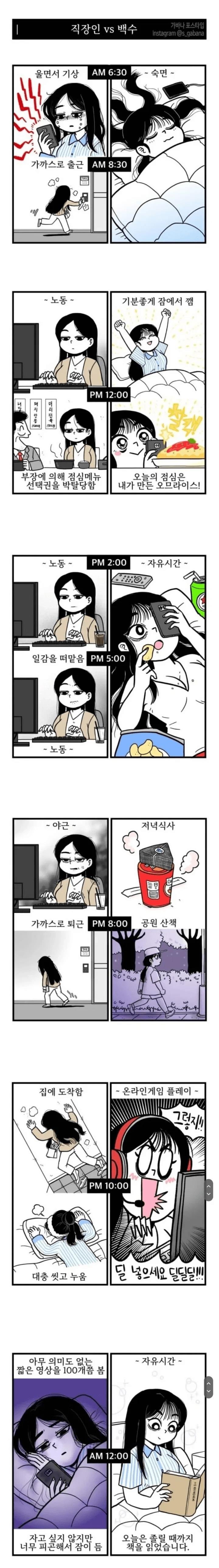 직장인 vs 백수 하루일과