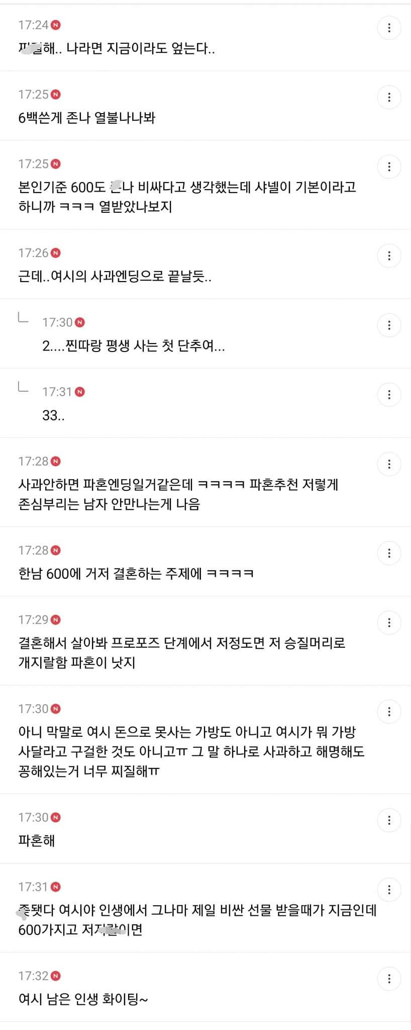 남친이랑 600만원짜리 프로포즈 백으로 싸우게 됐다는 여시 회원ㅋㅋㅋ