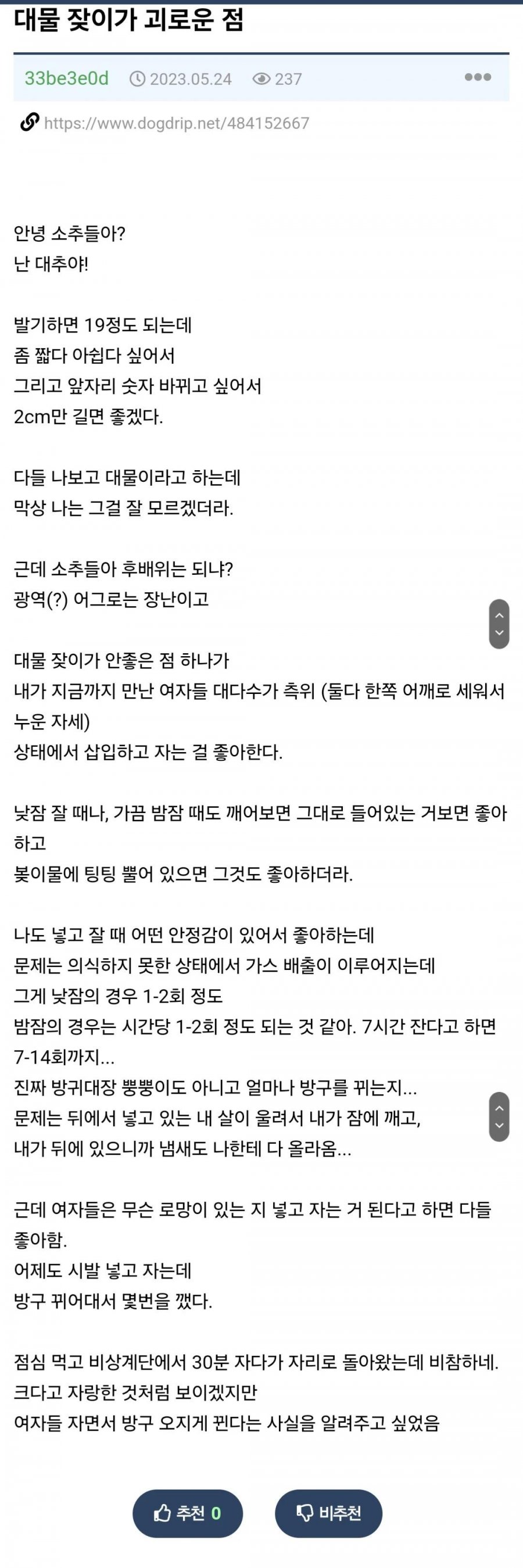 19)대물 ㅈㅈ면 잘 때 괴로운 점